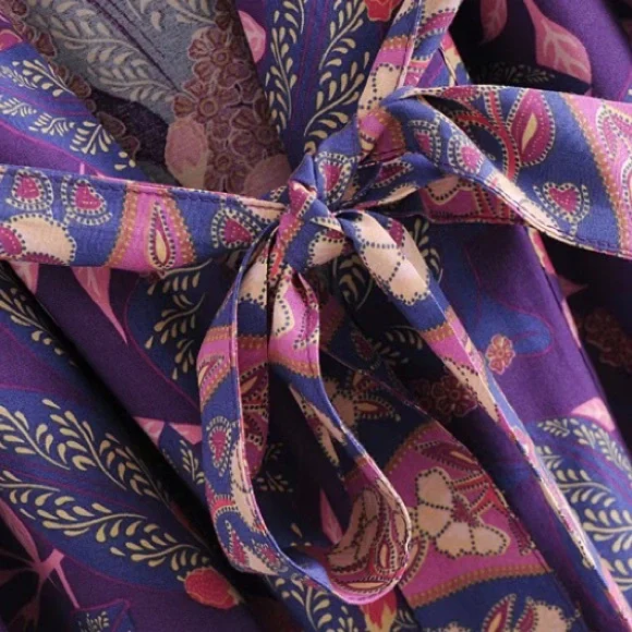 Boho Purple Floral Wisteria Kimono Duster Wrap - Picture 6 of 13